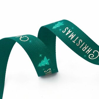 Kerstlint grosgrain groen merry christmas 15 mm breed