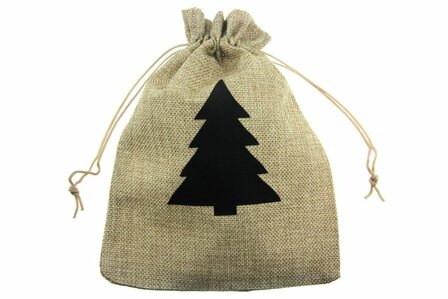 Jute look zakjes 17 x 23 cm kerstboom zwart