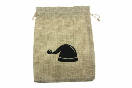 Jute look zakjes 17 x 23 cm kerstman muts zwart