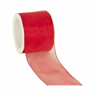 Organza lint rood met ijzerdraad 7 cm breed