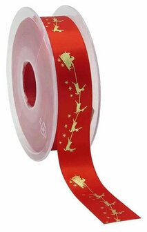 Satijn lint rendier en slee rood 23 mm breed