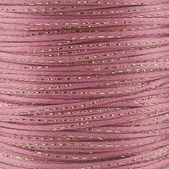 Satijn koord 2 mm oud roze met goud draad