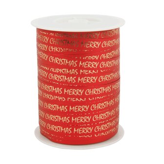 Krullint merry christmas rood goud print 10 meter