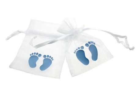 Organza zakjes wit met babyvoetjes