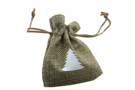 Jute look zakjes naturel kerstboom wit