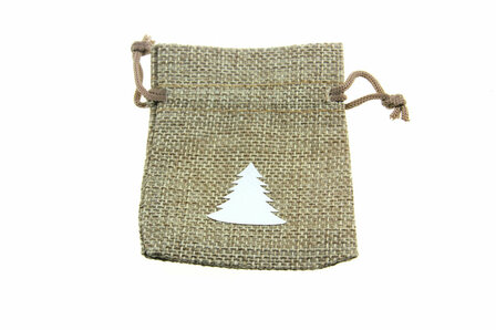 Jute look zakjes naturel kerstboom wit