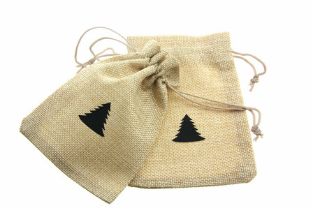 Jute look zakjes 9.5 x 13.5 cm kerstboom zwart