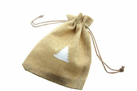 Jute look zakjes 9.5 x 13.5 cm kerstboom wit