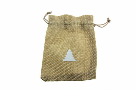 Jute look zakjes 9.5 x 13.5 cm kerstboom wit