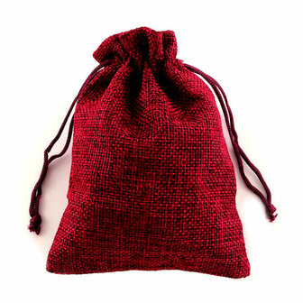 Jute look zakje bordeaux rood 9.5 x 13.5 cm