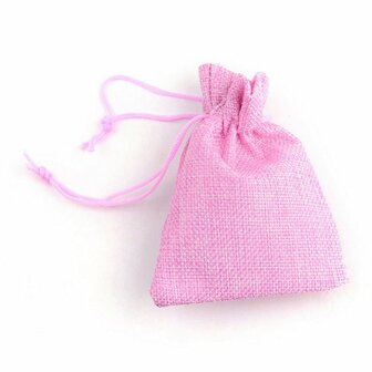 Jute look zakje roze 7 x 9 cm