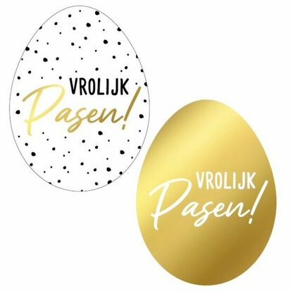 Stickers paasei vrolijk pasen goud metallic mix 10 stuks