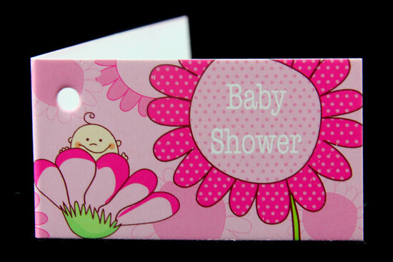 Kaartjes voor doopsuiker babyshower bloem roze