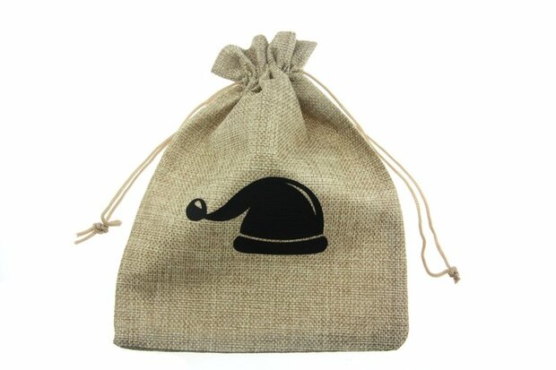 Jute look zakjes 17 x 23 cm kerstman muts zwart