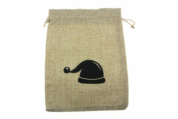 Jute look zakjes 20 x 30 cm kerstman muts zwart