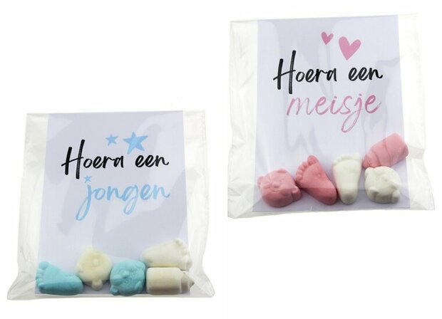 Geboortebedankje hoera een jongen of meisje geboortesnoepjes