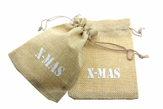 Jute look zakjes 9.5 x 13.5 cm x-mas wit