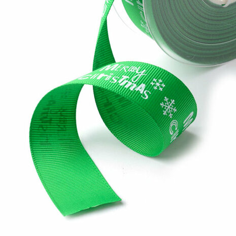 Kerstlint groen merry christmas grosgrain