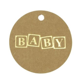 Label Kraft Rond Met Gouden Babyblokken Stuks Doopsuiker Materialen Voor Zelf Maken